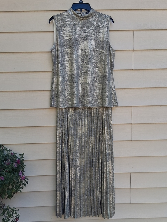 H by Halston Pants - H by Halston Metallic Gold Sleeveless Pleated Maxi Set